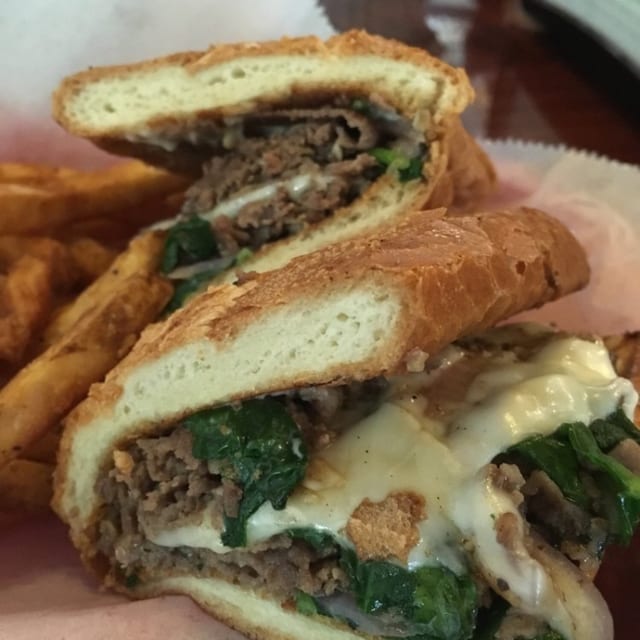 Spinach Philly Steak Sandwich.