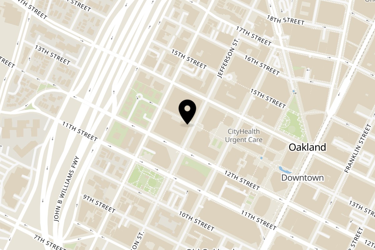 Map showing the location of C&c mun-cheeze pizza C&c mun-cheeze pizza on 1259 Jefferson St in Oakland